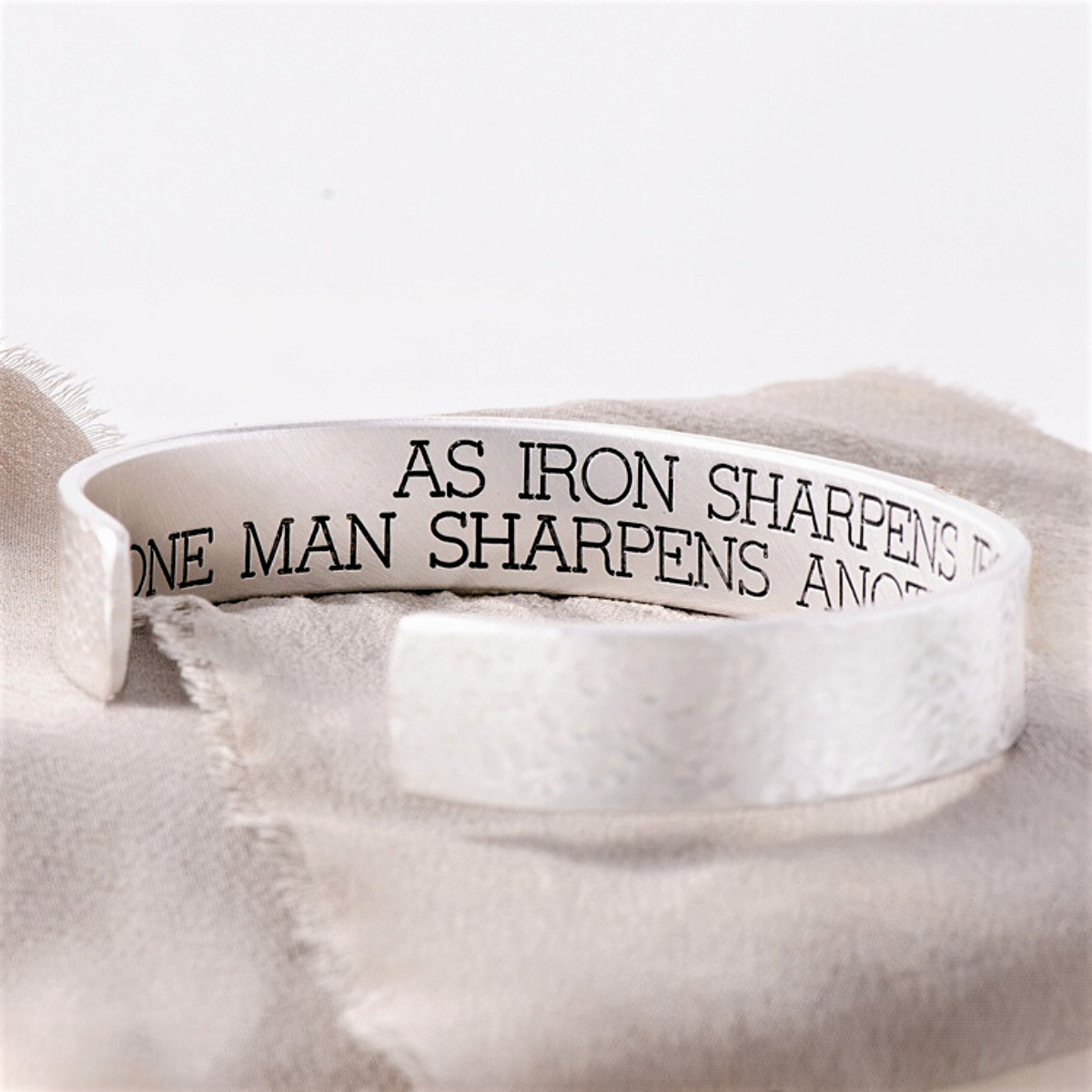 Men's Sterling Silver Engraved Heavy Cuff Bracelet | As Iron Sharpens Iron | Proverbs 27:17