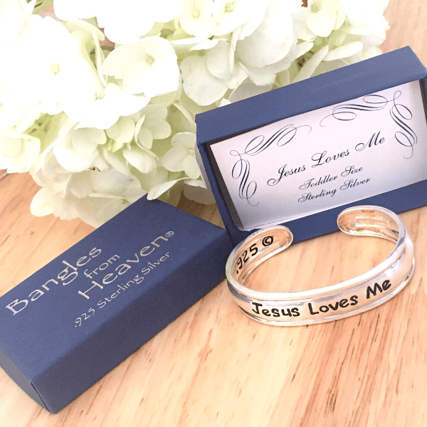 Jesus Loves Me Sterling Silver Infant Cuff Bracelet Clothed with