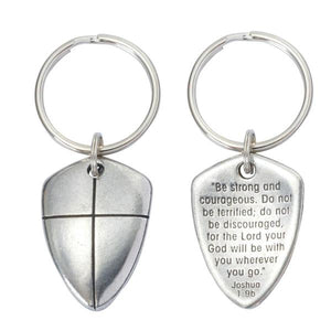 Pewter Scripture Verse Keychain - Shield of Faith - Joshua 1:9 - Be Strong & Courageous