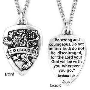 Fine Pewter Scripture Verse Necklace | Courage Shield | Joshua 1:9