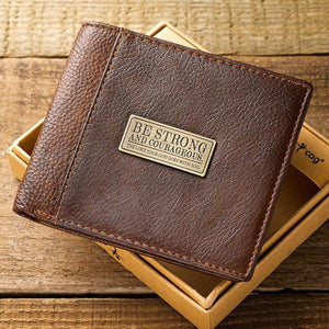 Two-Tone Genuine Leather Scripture Verse Wallet | Joshua 1:9 "Be Strong and Courageous"
