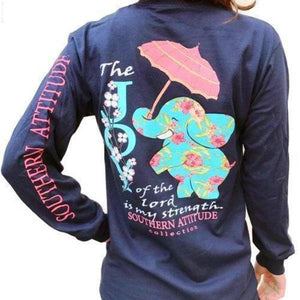 Southern Attitude Long Sleeve Christian T-Shirt | The Joy of the Lord is my Strength | Elephant & Umbrella