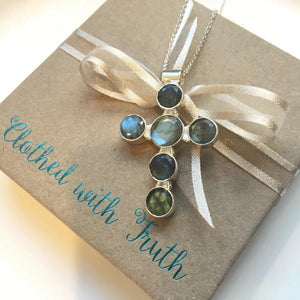 Labradorite and Sterling Silver Cross Pendant Necklace