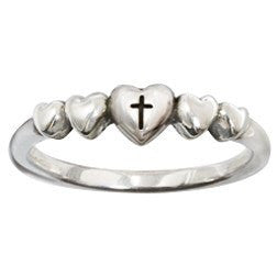 Sterling Silver Ladies' Faith-Based Christian Ring | Cross and Hearts