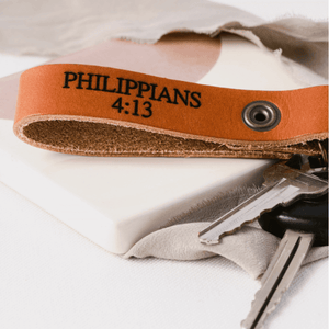 Genuine Leather Engraved Scripture Verse Keyring