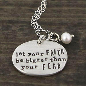 The Vintage Pearl Hand-Stamped Necklace | Let Your Faith Be Bigger Than Your Fear