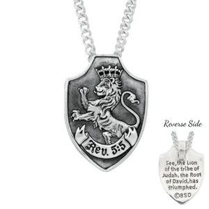 Sterling Silver Lion of Judah Crest Shield Pendant Necklace