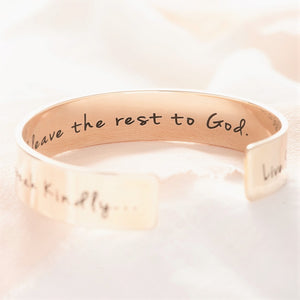 Live Simply, Love Generously, Care Deeply, Speak Kindly...and Leave the Rest to God | Gold Brass Cuff Bracelet