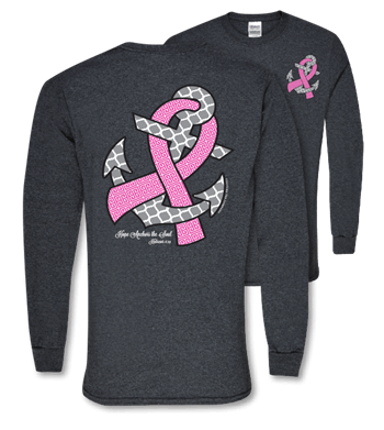 Southern Couture Long Sleeve Christian T-Shirt | Breast Cancer Awareness Tee | Hope Anchors the Soul | Hebrews 6:19
