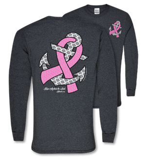 Southern Couture Long Sleeve Christian T-Shirt | Breast Cancer Awareness Tee | Hope Anchors the Soul | Hebrews 6:19