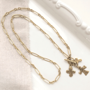 Triple Cross Charm Necklace | Gold Finished Fine Pewter