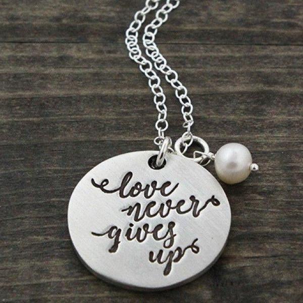 The Vintage Pearl Scripture Verse Necklace | Love Never Gives Up