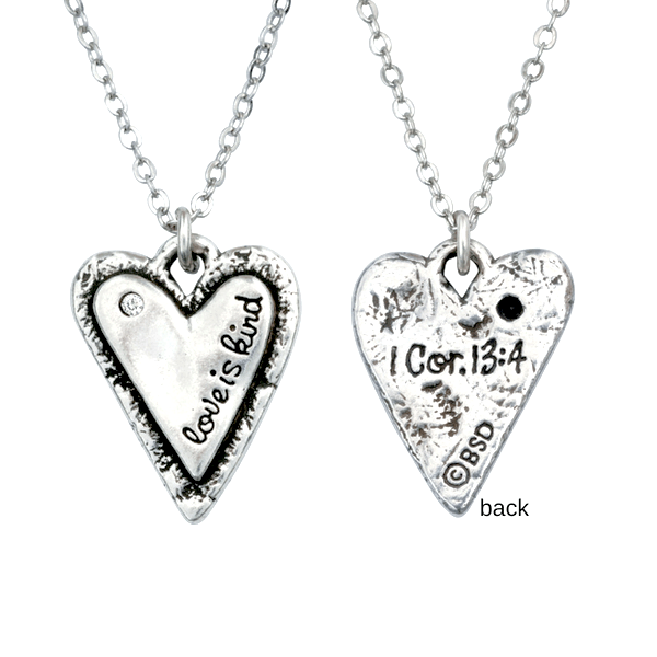 Fine Pewter Scripture Verse Necklace | Love is Kind | 1 Corinthians 13:4