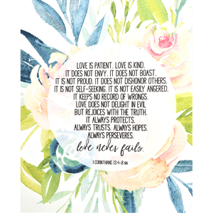 Love is Patient Bible Verse Watercolor Art Print | 1 Corinthians 13:4-8