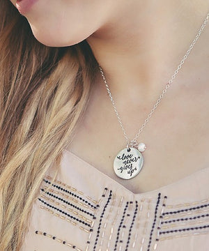 The Vintage Pearl Scripture Verse Necklace | Love Never Gives Up