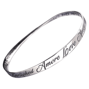 Love in Twenty Eight Languages Mobius Bangle Bracelet | Sterling Silver or 14k Gold