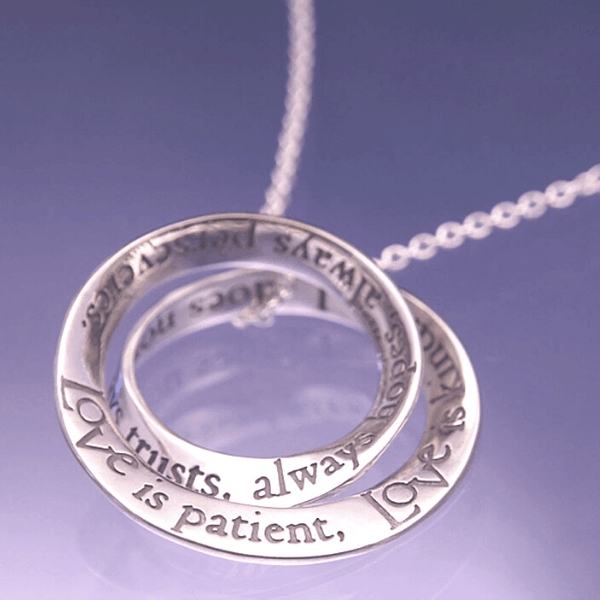 Love is Patient Sterling Silver Double Mobius Twist Necklace | 1 Corinthians 13
