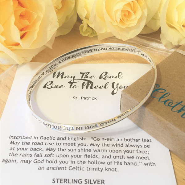 May the Road Rise to Meet You Irish Blessing Mobius Bangle Bracelet | Sterling Silver or 14k Gold