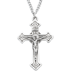 Double Sided Men's Fine Pewter Crucifix Pendant Necklace