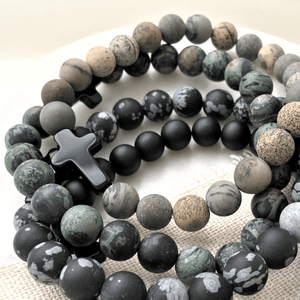 Men's Stone Bracelet with Black Onyx Cross