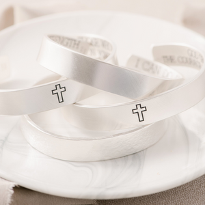 Men's Sterling Silver Engraved Heavy Cuff Bracelet | All Things Through Christ | Philippians 4:13
