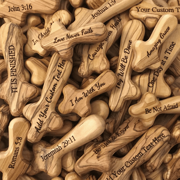 Engraved Message Bethlehem Olive Wood Comfort Cross | Holy Land Holding Cross | Palm Cross