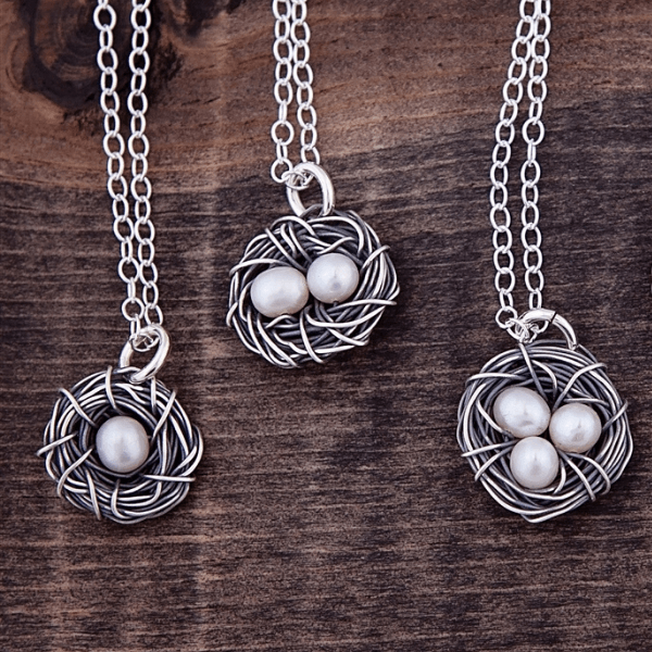 Sterling Silver Bird s Nest Necklace with Pearl Eggs The Vintage Pea Clothed with Truth