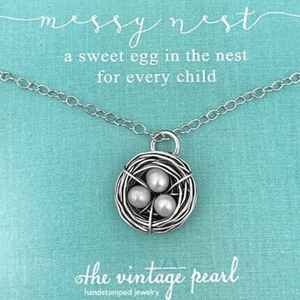 Sterling Silver Bird's Nest Necklace with Pearl Eggs | The Vintage Pearl