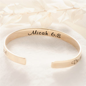 Do Justly, Love Mercy, Walk Humbly Gold Brass Engraved Cuff Bracelet | Micah 6:8