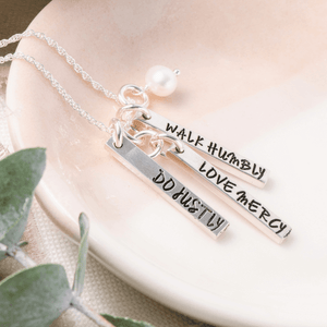 Sterling Silver Micah 6:8 Vertical Bar Necklace | Do Justly Love Mercy Walk Humbly