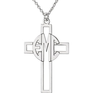 Sterling Silver Monogram Cross Necklace | Triple Letter Block