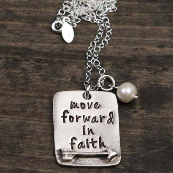 The Vintage Pearl Hand-Stamped Necklace | Move Forward in Faith
