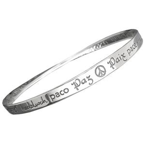 Peace in Forty Languages Mobius Bangle Bracelet | Sterling Silver or 14k Gold