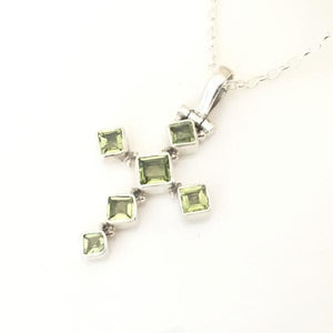 Peridot and Sterling Silver Cross Necklace
