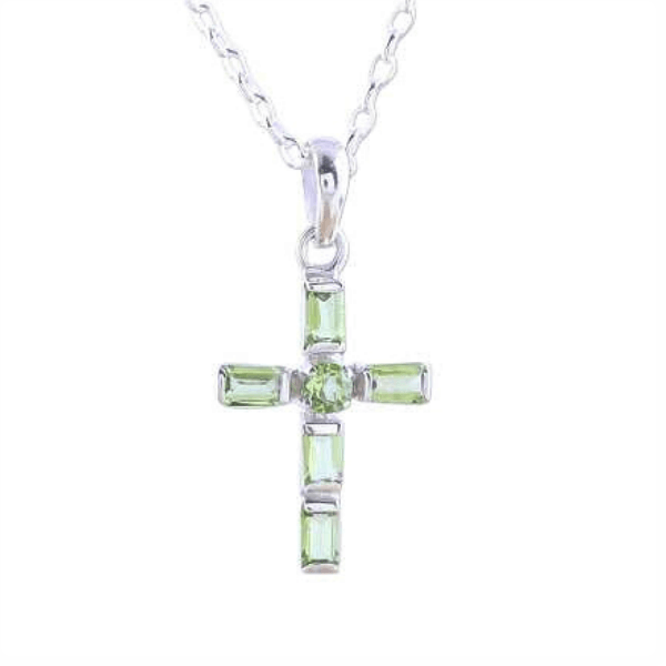 Sterling Silver and Peridot Cross Charm Necklace