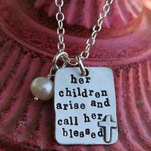 The Vintage Pearl Scripture Verse Necklace | Her Arise and Called Her Blessed