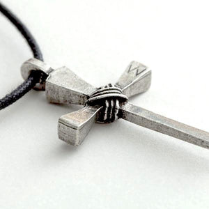 Pewter Rustic Wrapped Nails Cross Necklace