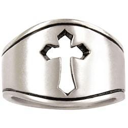Sterling Silver Men's Wide Cut Out Pointed Tip Cross Ring