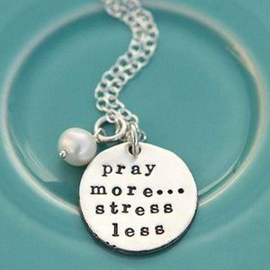 The Vintage Pearl Hand-Stamped Necklace | Pray More, Stress Less