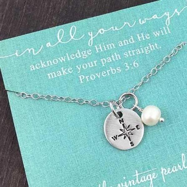 He Will Make Your Paths Straight Compass Necklace | The Vintage Pearl