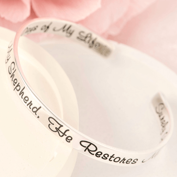 The Lord is My Shepherd Psalm 23 Sterling Silver Engraved Cuff Bracelet