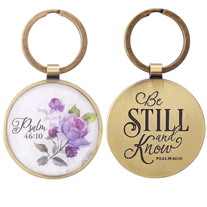 Be Still & Know Blue Floral Metal Key Ring in Gift Tin - Psalm 46:10