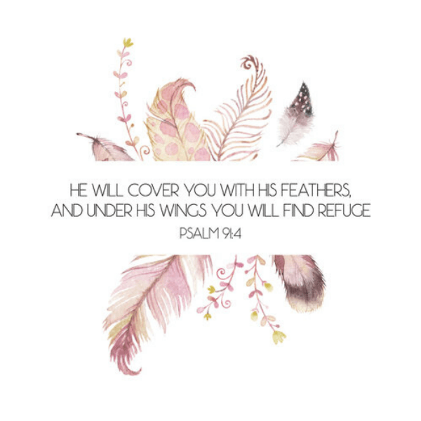 He Will Cover You With His Feathers Bible Verse Watercolor Art Print