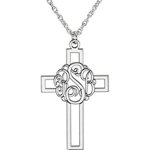 Sterling Silver Monogram Cross Necklace | Triple Letter Script