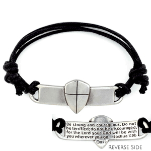 Fine Pewter Shield of Faith Bracelet | Joshua 1:9