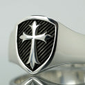 Sterling Silver Men's Shield Cross Signet Ring