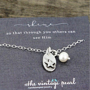 The Vintage Pearl Hand-Stamped Necklace | Shine