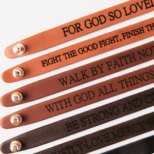Genuine Leather Engraved Scripture Verse Bracelets | Bold Stud Style