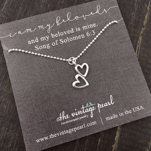 I Am My Beloved's Sterling Silver Double Heart Necklace | The Vintage Pearl