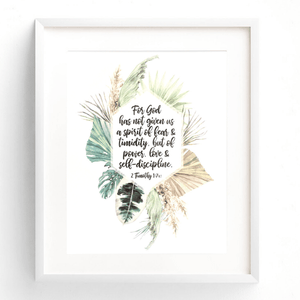 For God Has Not Given Us a Spirit of Fear Watercolor Art Print | 2 Timothy 1:7